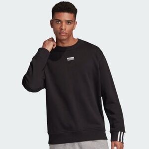 Adidas RYV Black Logo Crewneck Sweatshirt, Striped Cuffs, Athletic Athleisure, M